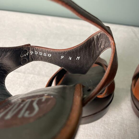 Stuart Weitzman Strappy Leather Platform Wood Heel. Size 9.5. Great condition. - Picture 5 of 7